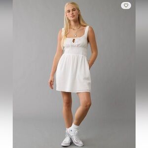 American Eagle Cream Smocked Waist Mini Dress Size Medium!